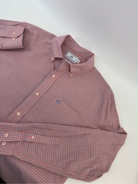 Southern Tide Men's Pink and Blue Gingham Button-Down Shirt - M